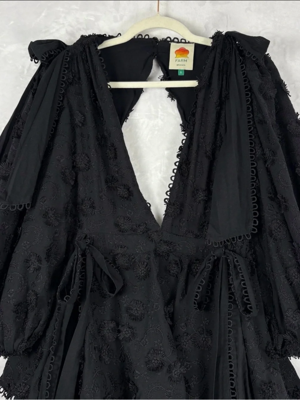 FARM RIO Black Flowers Textured Tiered Ruffle Midi-Dress Sz S Victorian Prairie - Picture 7 of 16